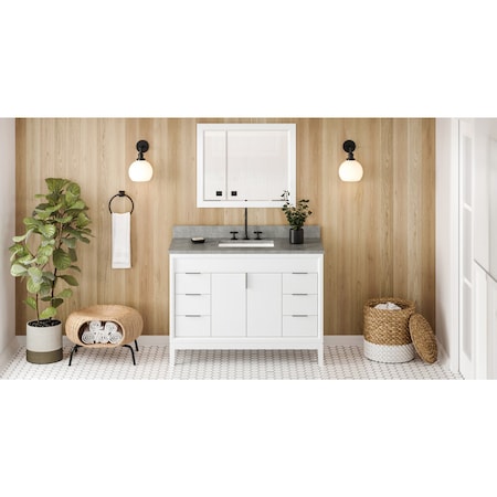 Jeffrey Alexander 48In. White Theodora Vanity, Steel Grey Cultured Marble Vanity Top, Undermount Rectangle Bowl VKITTHE48WHSGR